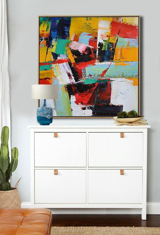 Large Abstract Art,Oversized Palette Knife Painting Contemporary Art On Canvas,Wall Art Painting,Yellow,Red,Blue,Black,Light Green.etc